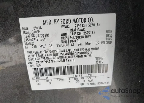 2019 Ford Edge Se из США, поврежденный, VIN 2FMPK3G90KBB12969